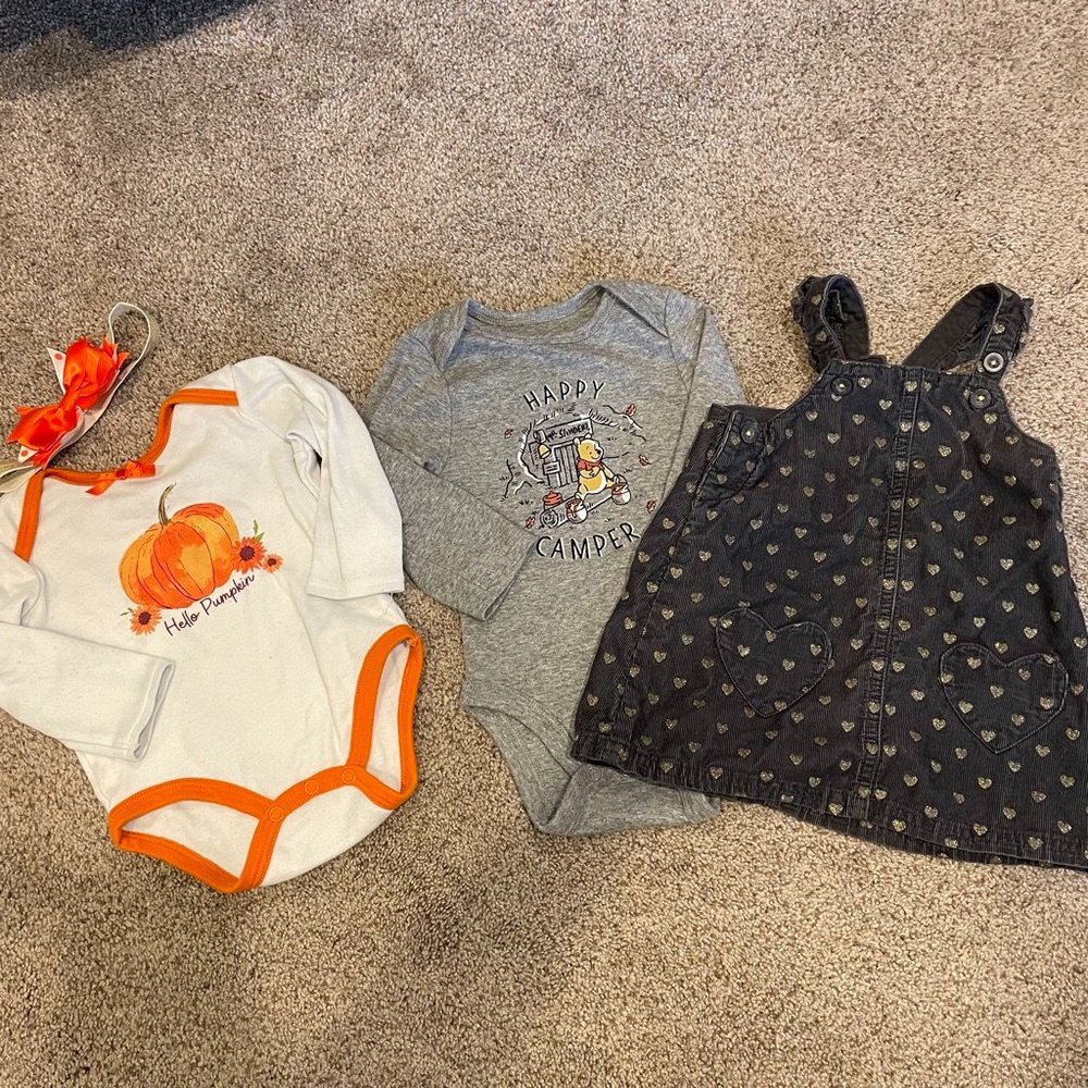 Baby girl fall bundle with dress jumper and matching headband size 6-9 months